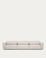 Divano Lares 6 posti con sedute scorrevoli motorizzate e poggiatesta reclinabile in ciniglia beige 410 cm