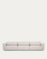 Divano Lares 6 posti con sedute scorrevoli motorizzate e poggiatesta reclinabile in ciniglia beige 410 cm