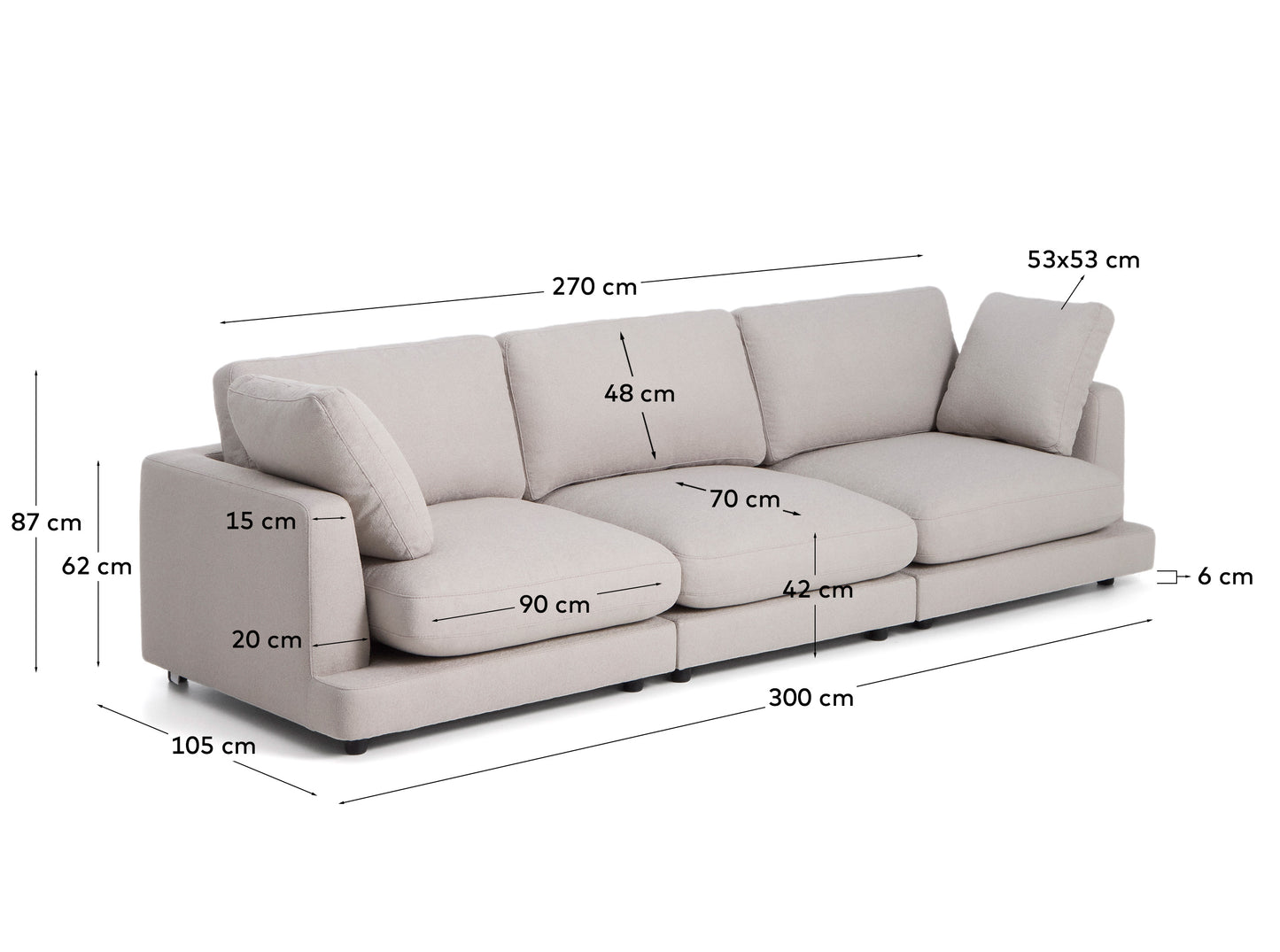 Divano Gala 4 posti in micro bouclé grigio 300 cm