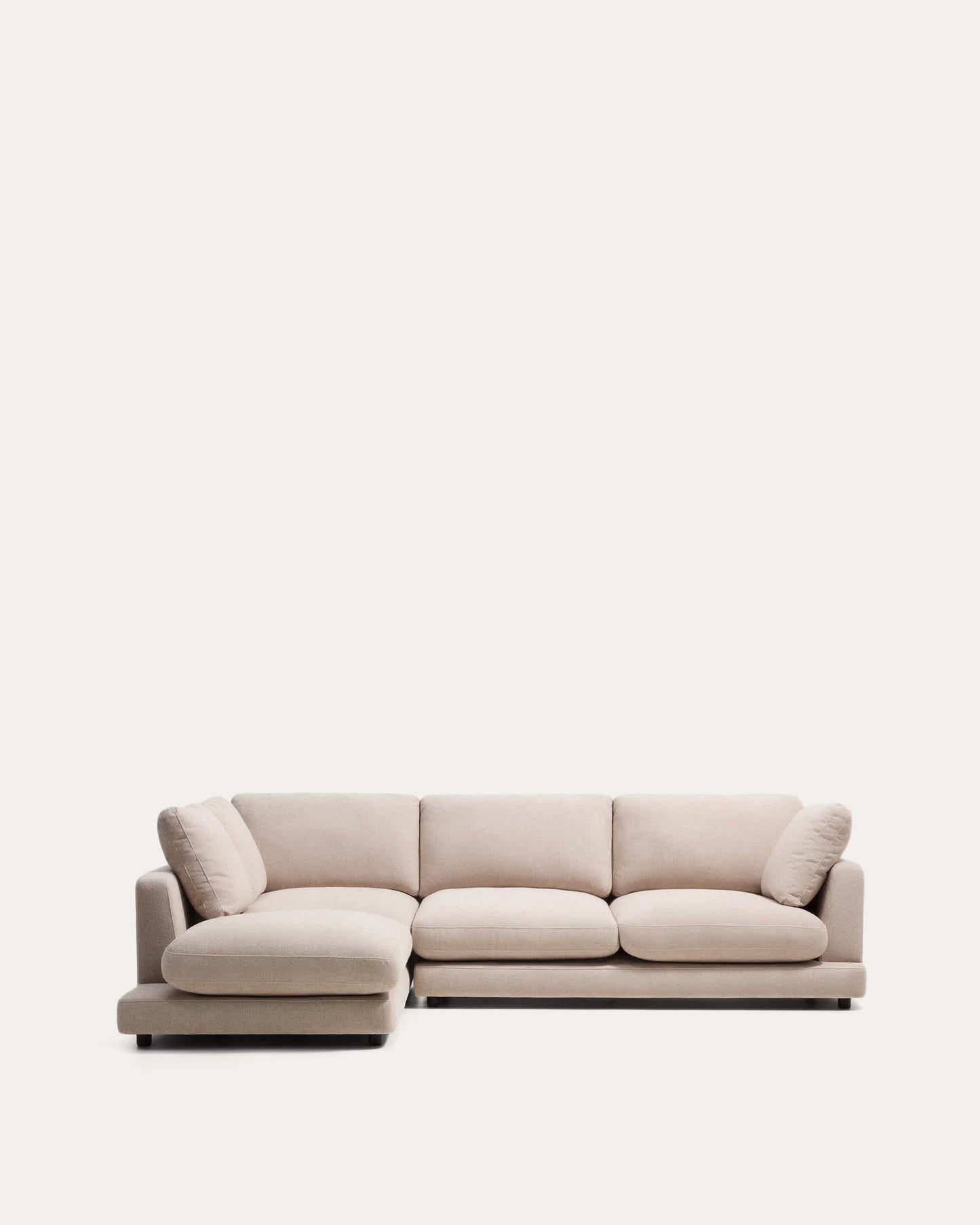 Divano Gala 4 posti in micro bouclé con chaise longue sinistra beige FSC Mix Credit 300 cm