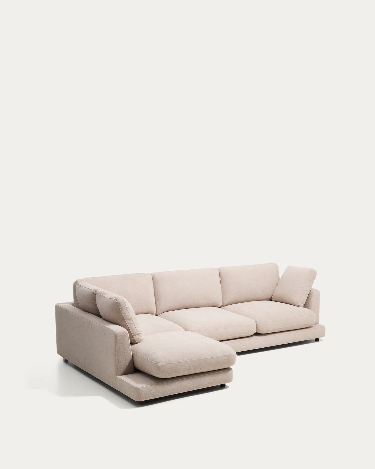 Divano Gala 4 posti in micro bouclé con chaise longue sinistra beige FSC Mix Credit 300 cm