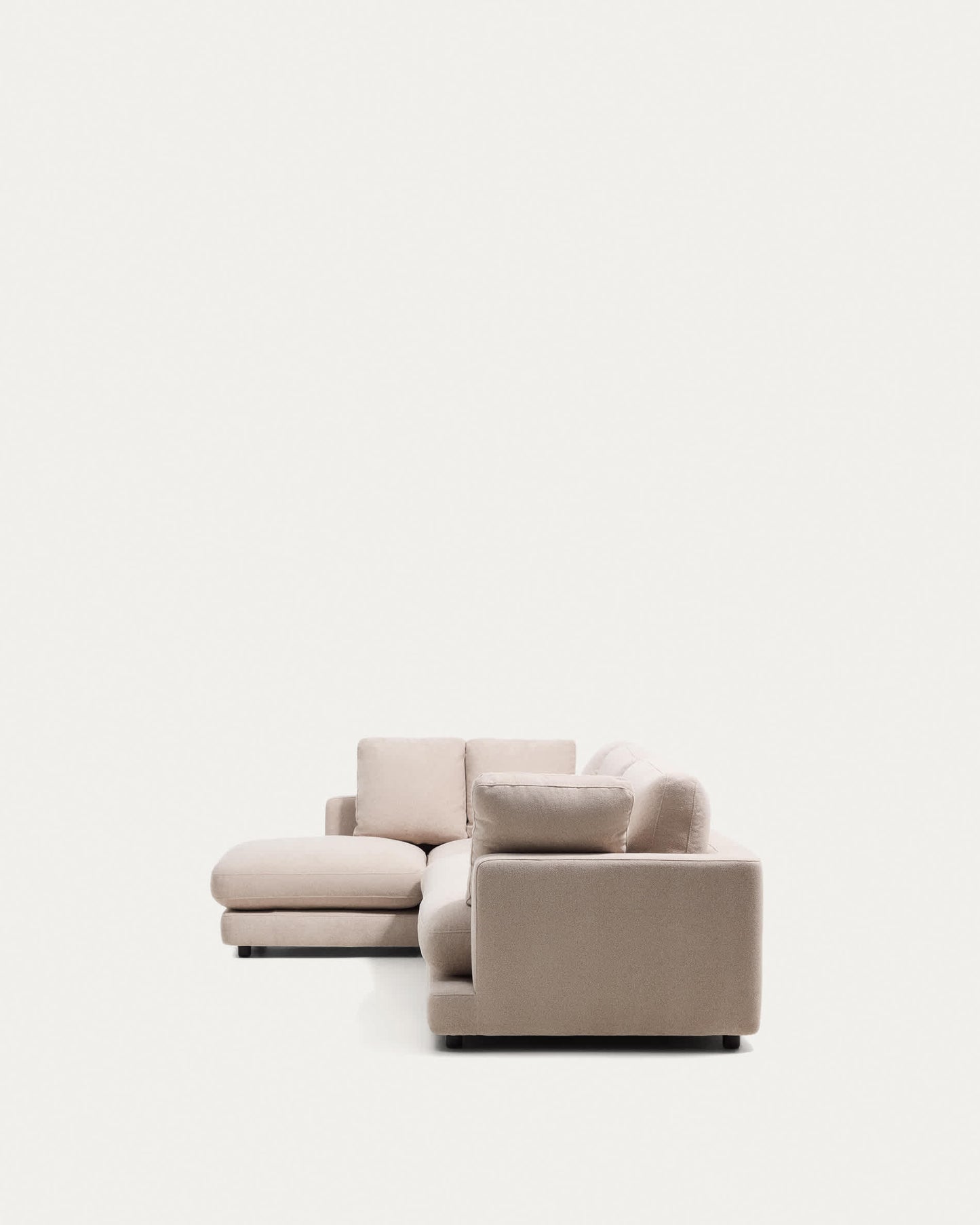 Divano Gala 4 posti in micro bouclé con chaise longue sinistra beige FSC Mix Credit 300 cm