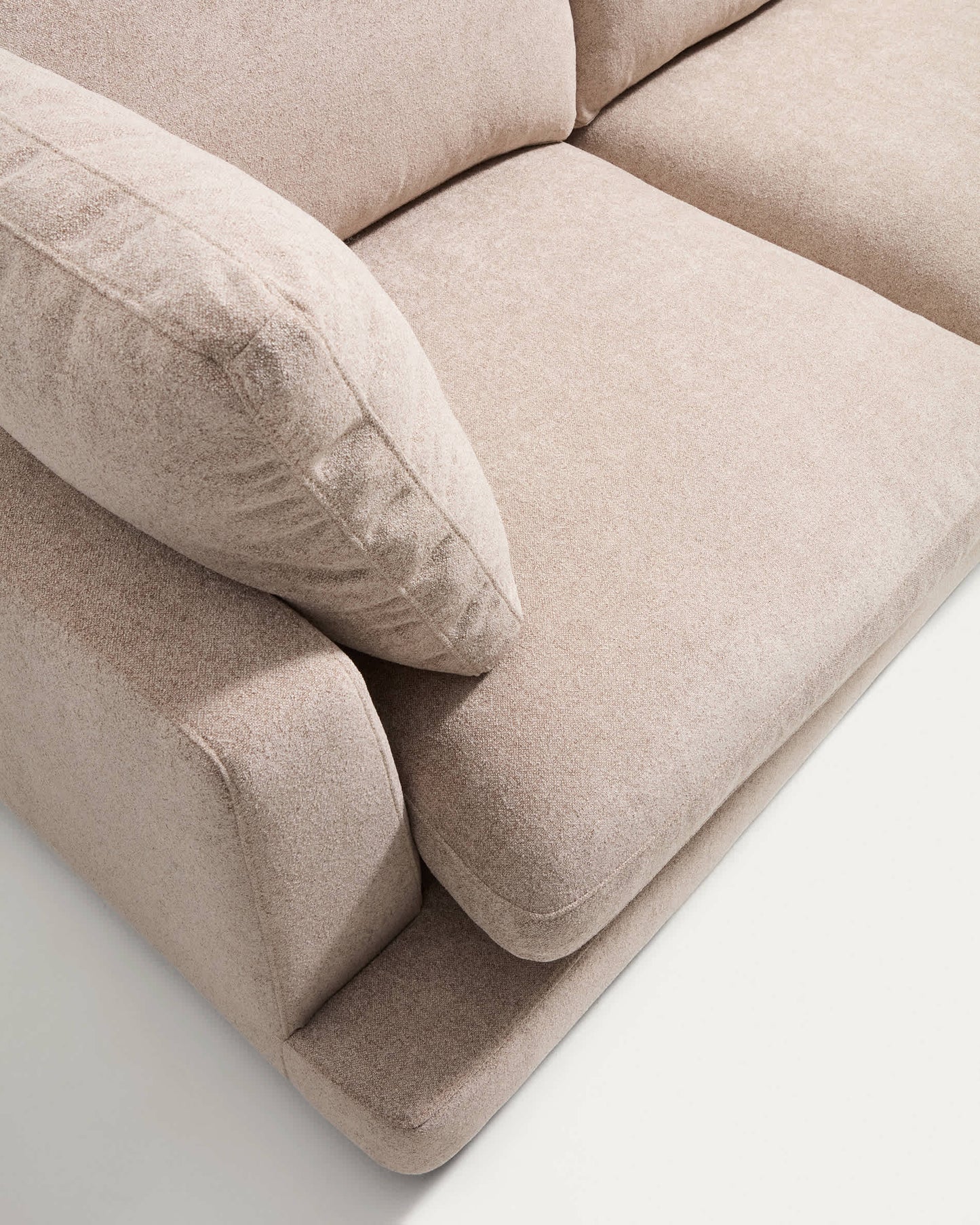Divano Gala 4 posti in micro bouclé con chaise longue destra, beige FSC Mix Credit, 300 cm