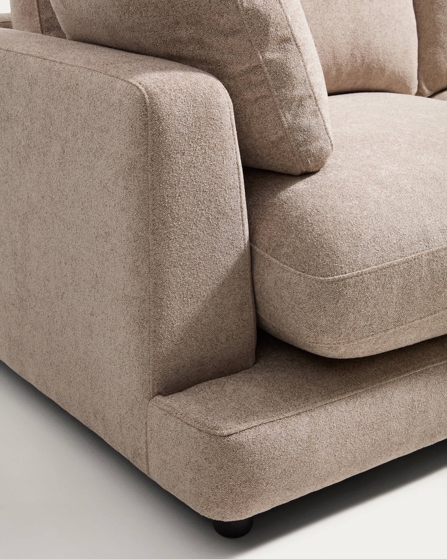 Divano Gala 4 posti in micro bouclé con chaise longue destra, beige FSC Mix Credit, 300 cm