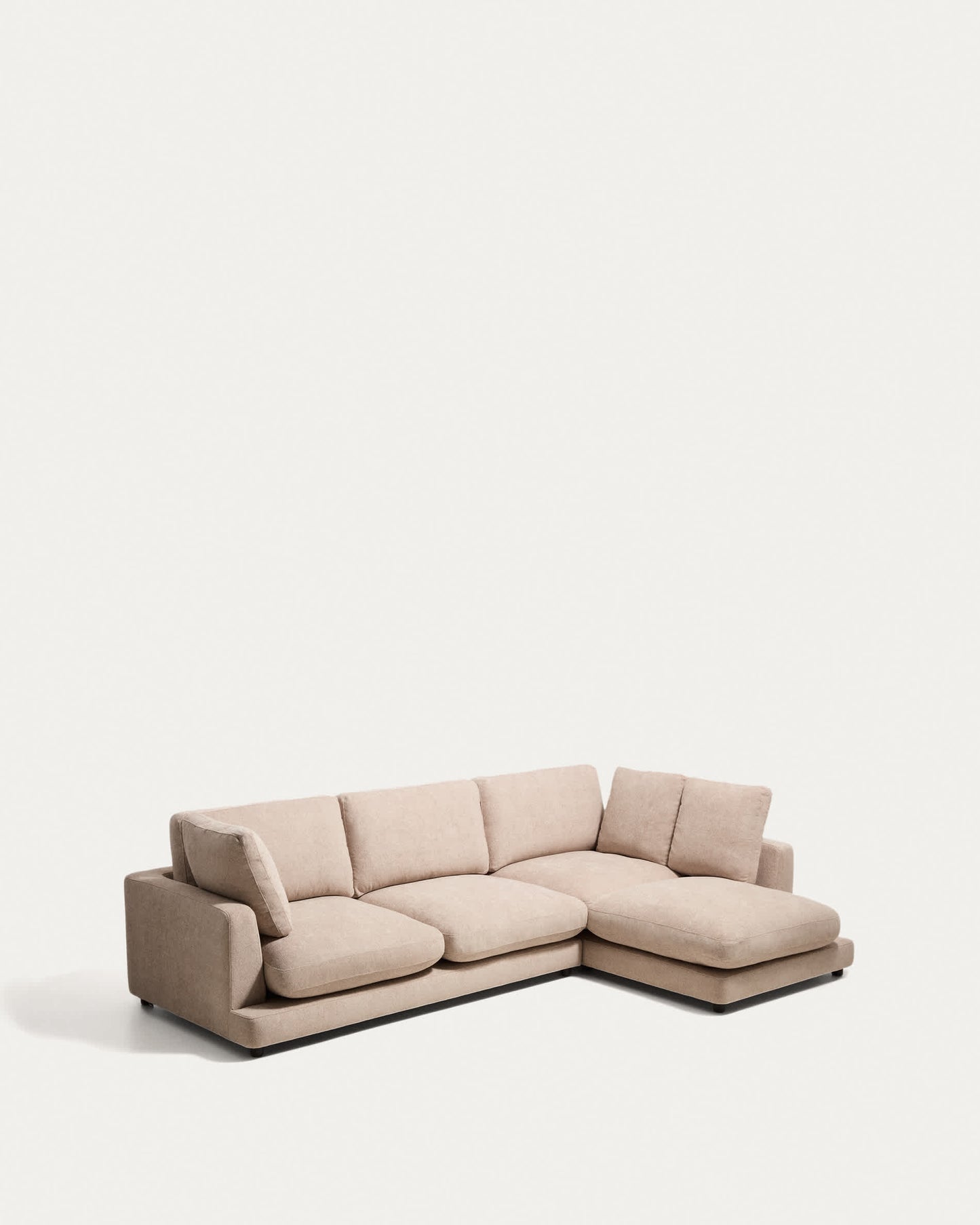 Divano Gala 4 posti in micro bouclé con chaise longue destra, beige FSC Mix Credit, 300 cm