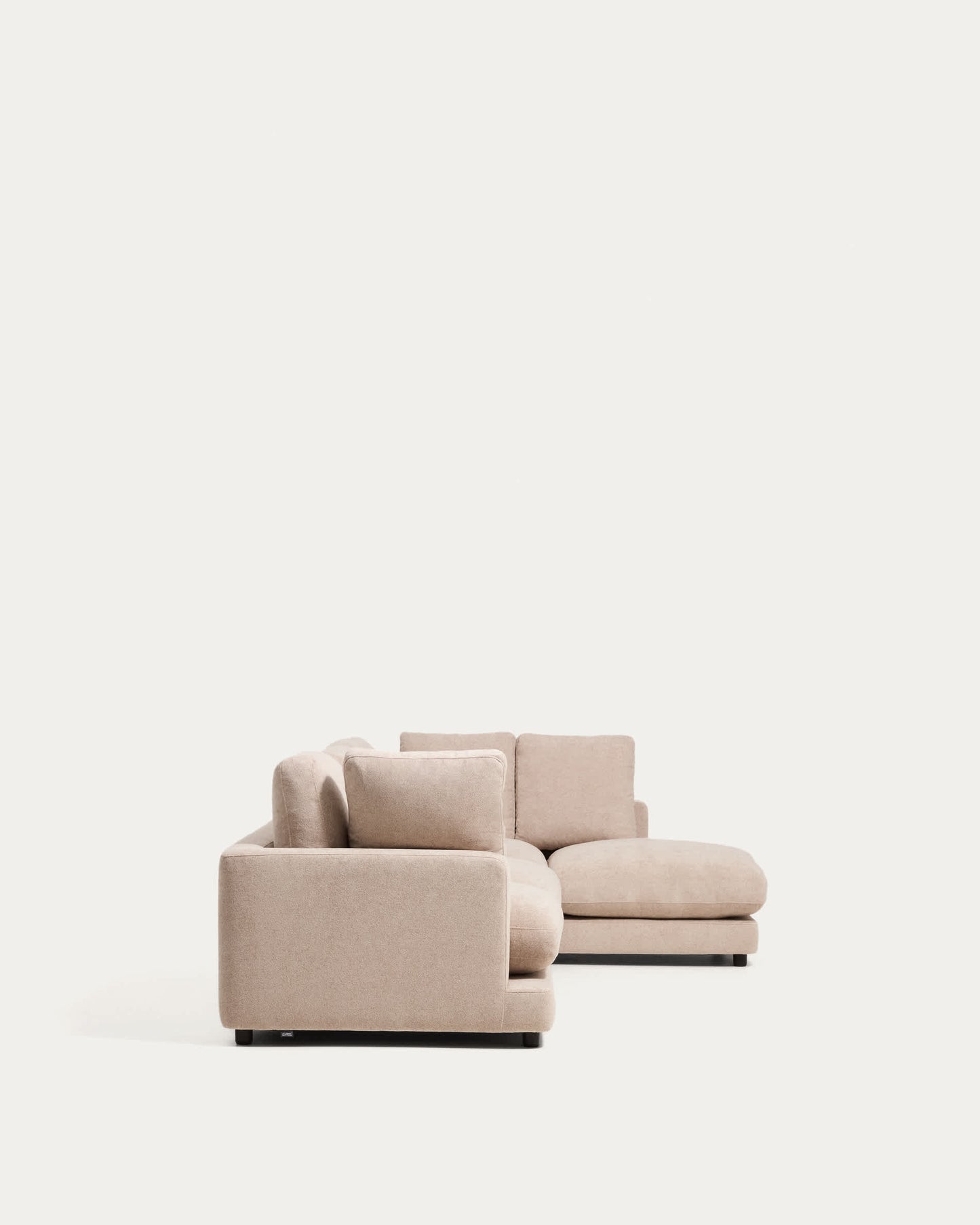Divano Gala 4 posti in micro bouclé con chaise longue destra, beige FSC Mix Credit, 300 cm