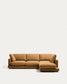 Divano Gala 4 posti in micro bouclé con chaise longue destra, color senape FSC Mix Credit 300 cm