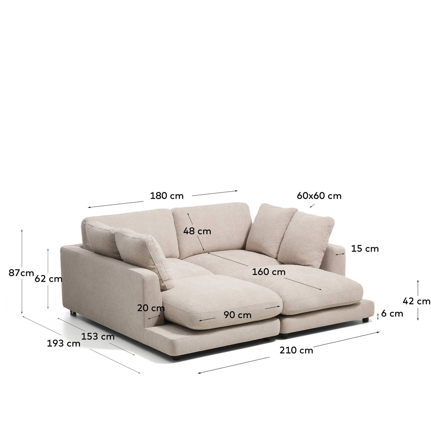 Divano Gala 3 posti in micro bouclé con chaise longue doppia beige FSC Mix Credit, 210 cm