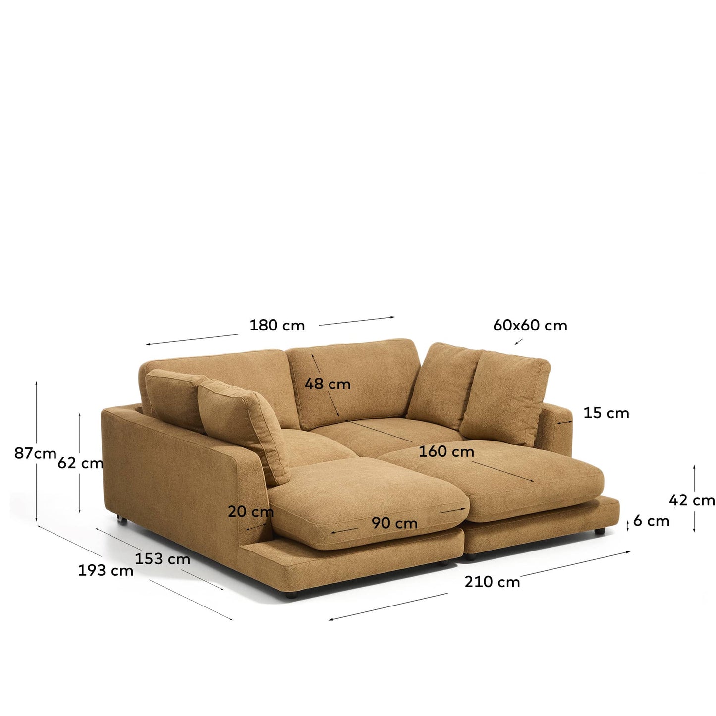 Divano Gala 3 posti in micro bouclé con chaise longue doppia color senape FSC Mix Credit, 210 cm