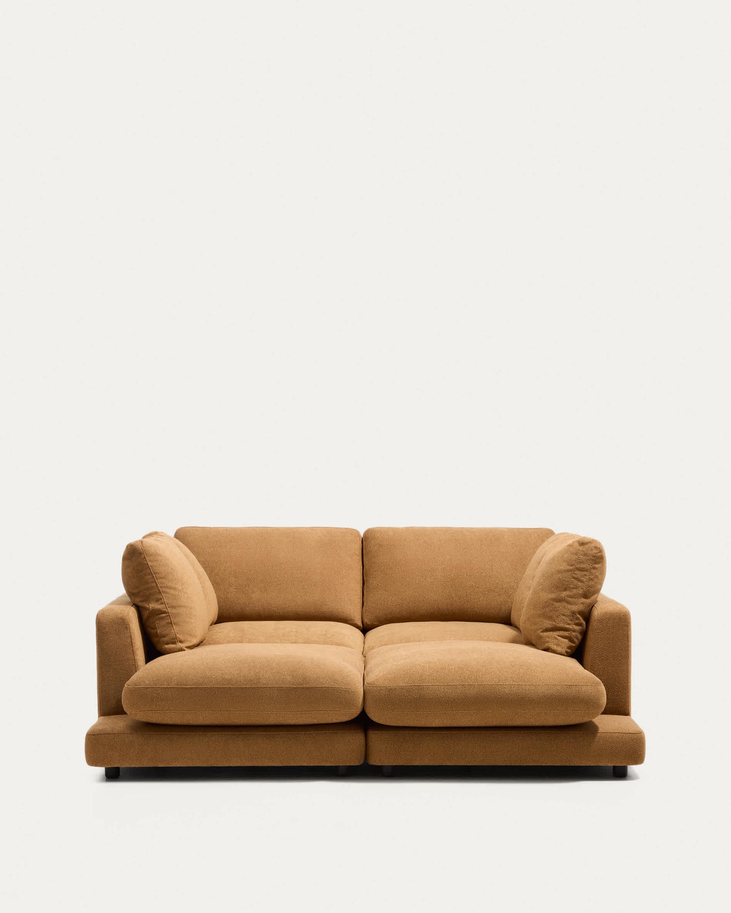 Divano Gala 3 posti in micro bouclé con chaise longue doppia color senape FSC Mix Credit, 210 cm