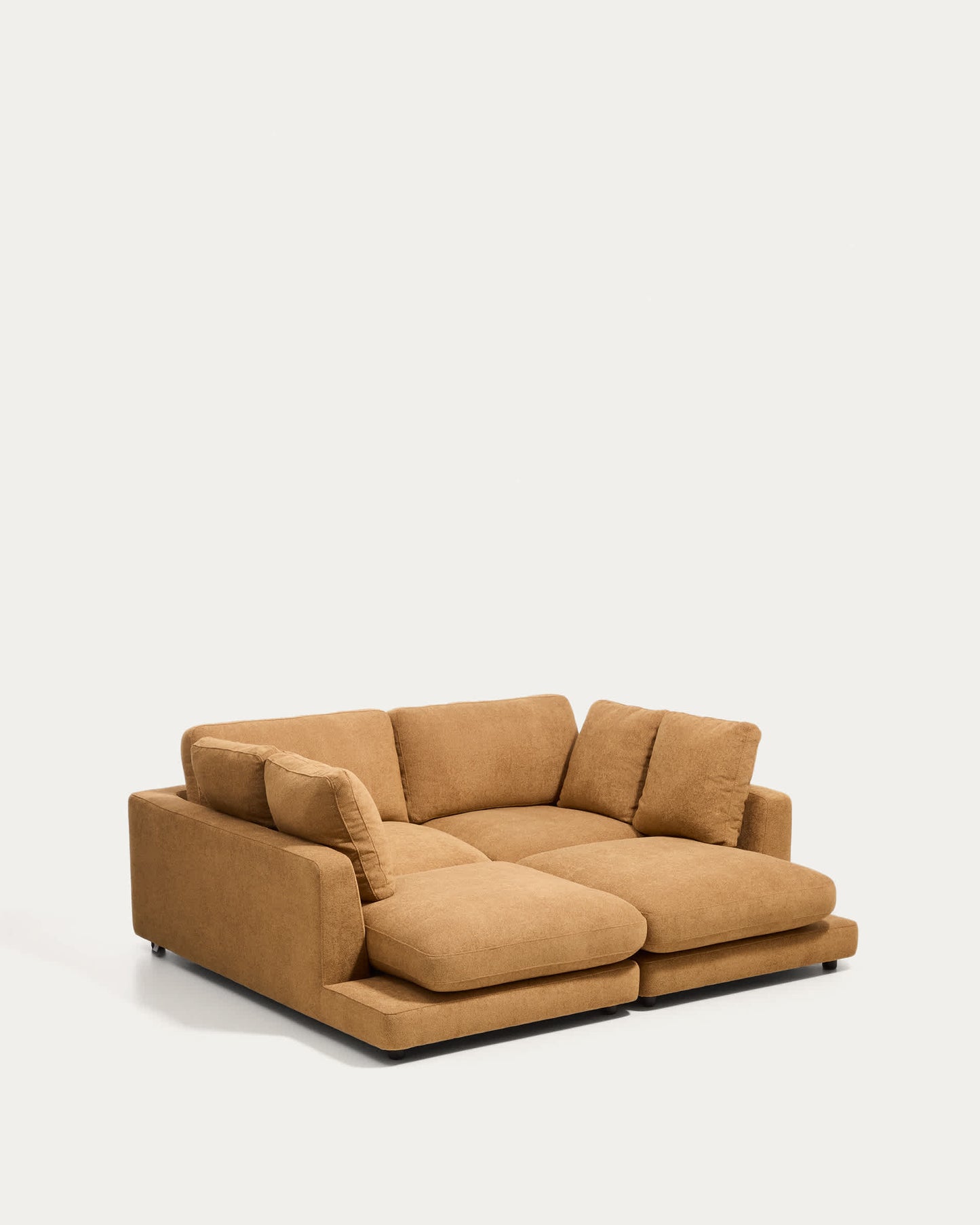 Divano Gala 3 posti in micro bouclé con chaise longue doppia color senape FSC Mix Credit, 210 cm