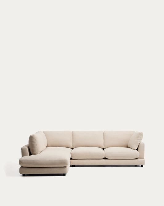 Divano ad angolo Gala 5 posti con estremità sinistra, in ciniglia beige FSC Mix Credit, 225 x 300 cm