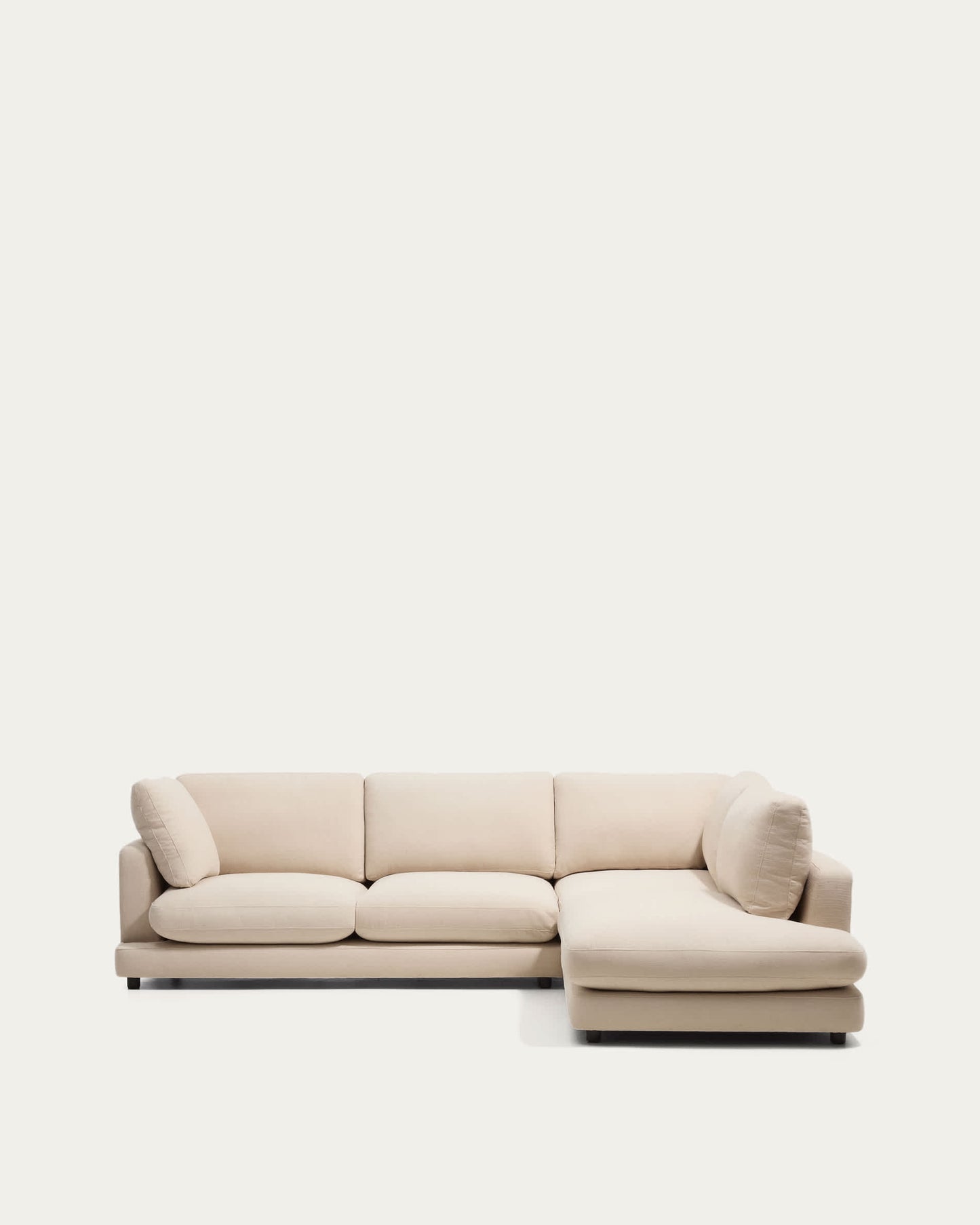 Divano ad angolo Gala 5 posti con estremità destra, in ciniglia beige FSC Mix Credit, 300 x 225 cm