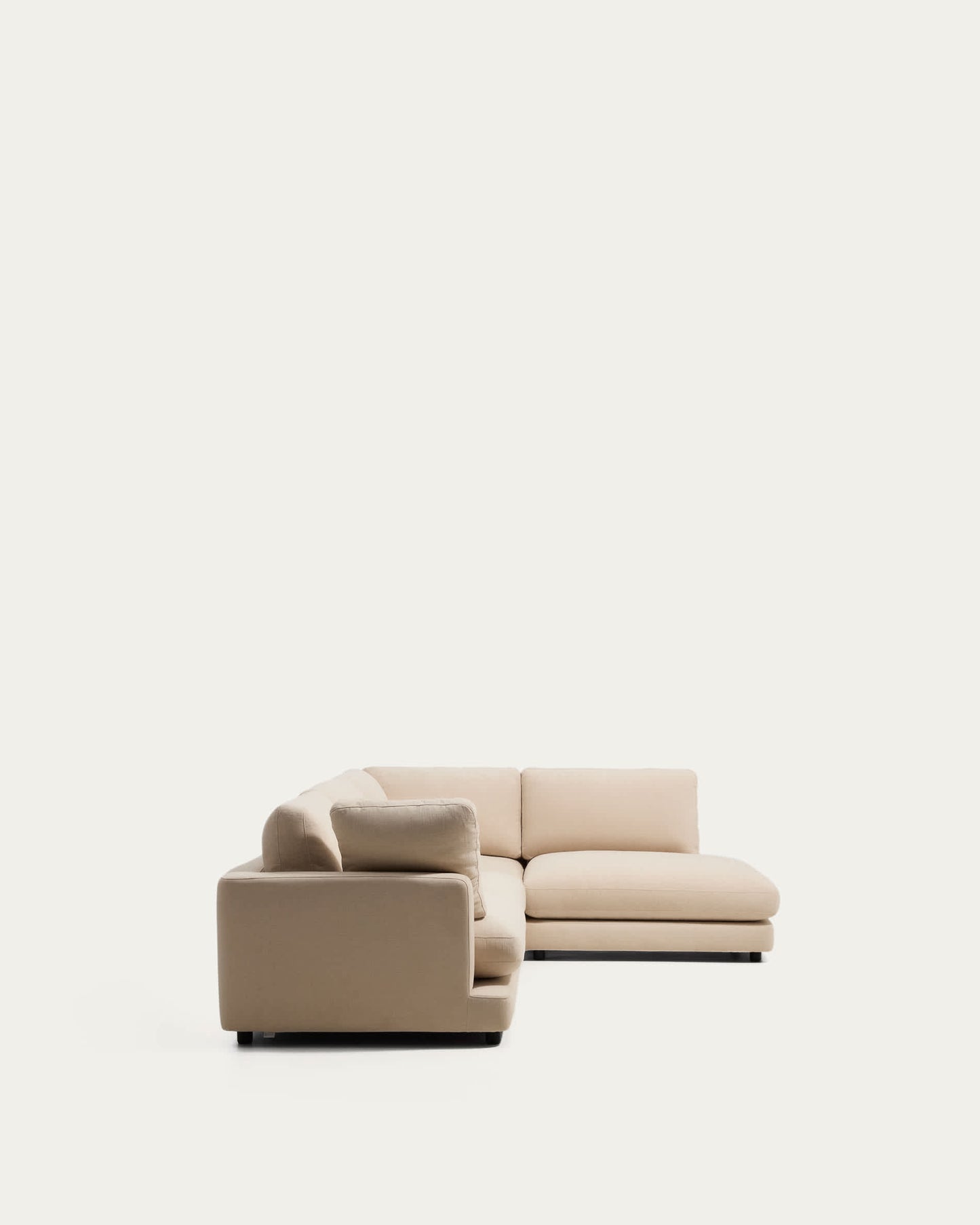 Divano ad angolo Gala 5 posti con estremità destra, in ciniglia beige FSC Mix Credit, 300 x 225 cm