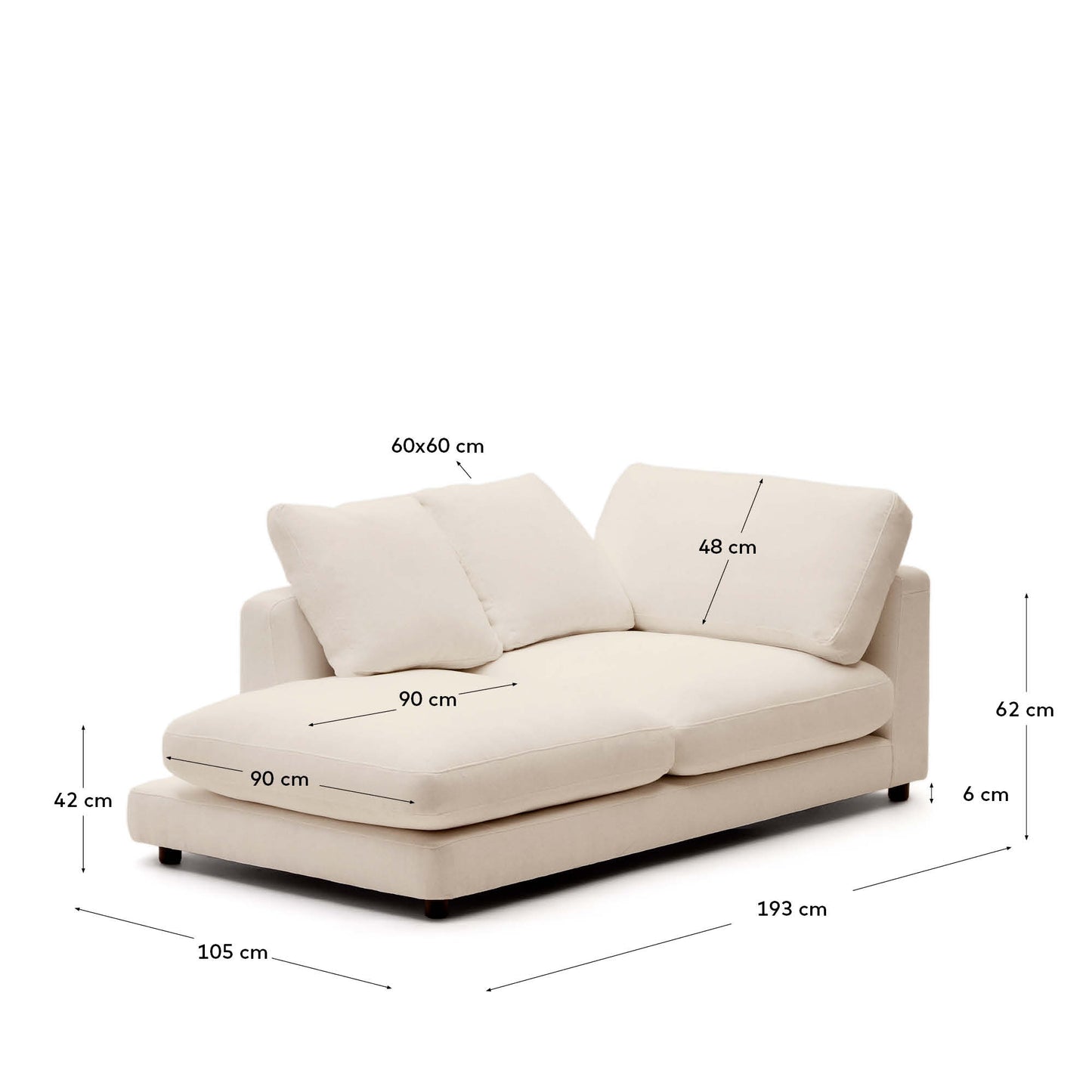 Chaise longue Gala sinistra beige 193 x 105 cm
