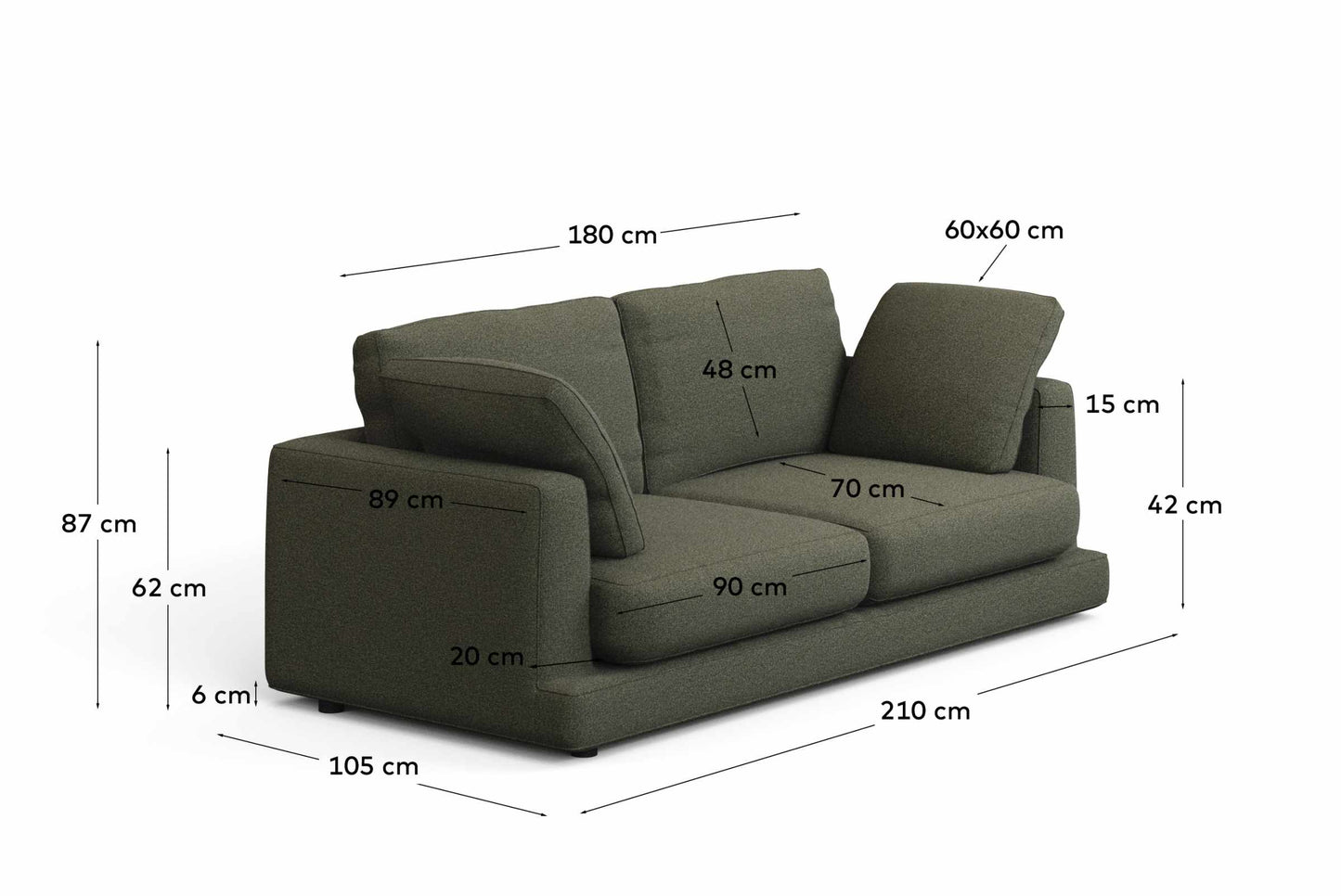 Divano Gala 3 posti in ciniglia verde scuro FSC Mix Credit 210 cm