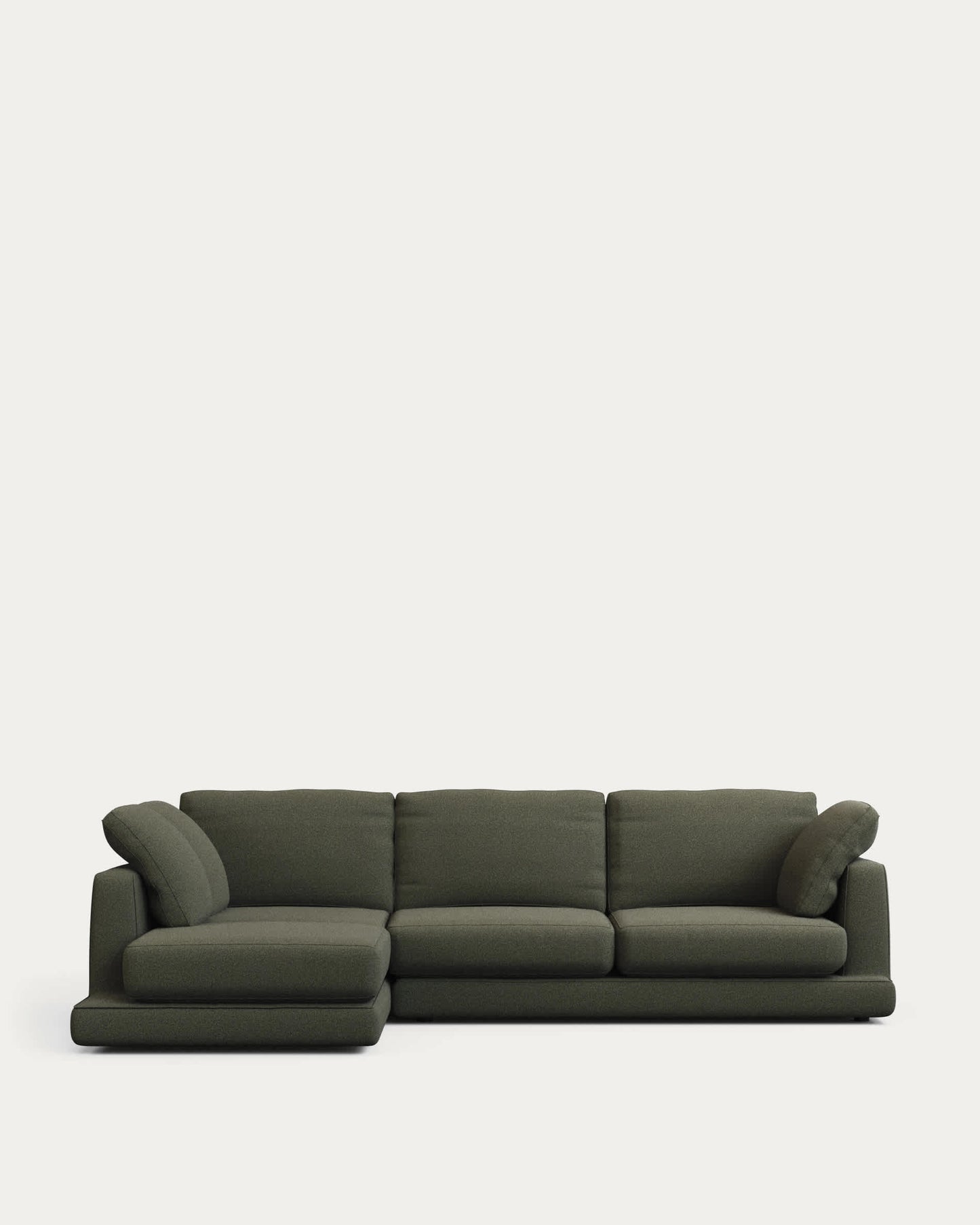 Divano Gala 4 posti con chaise longue sinistra in ciniglia verde scuro FSC Mix Credit 300 cm