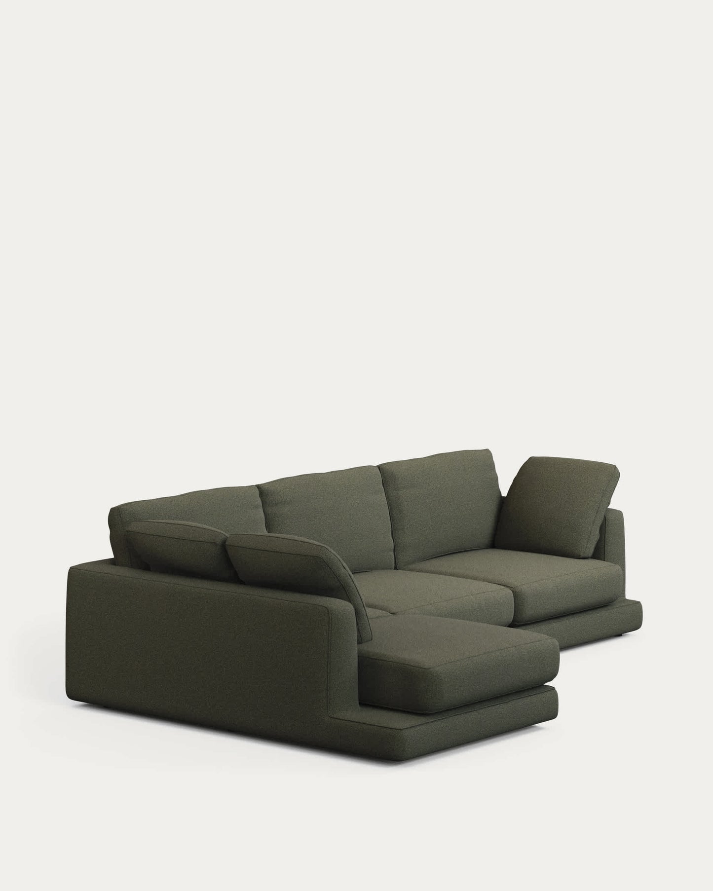Divano Gala 4 posti con chaise longue sinistra in ciniglia verde scuro FSC Mix Credit 300 cm