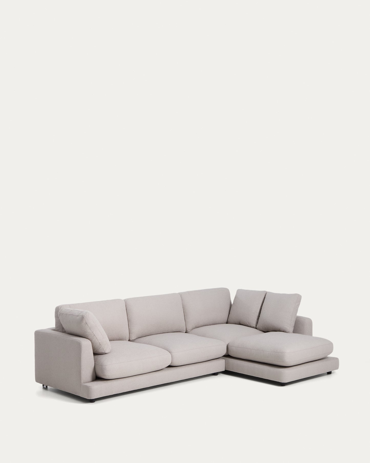 Divano Gala 4 posti in micro bouclé grigio con chaise longue destra 300 cm