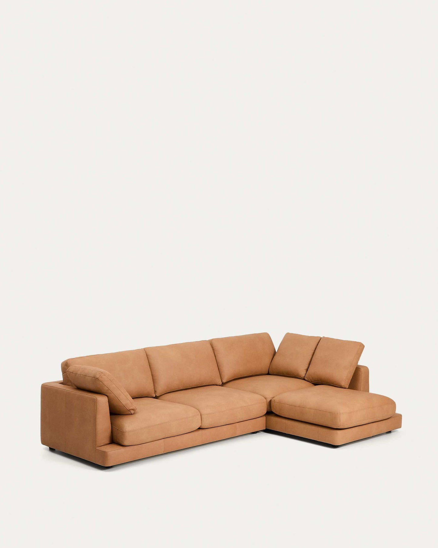 Divano Gala 4 posti in pelle con chaise longue destra marrone 300 cm