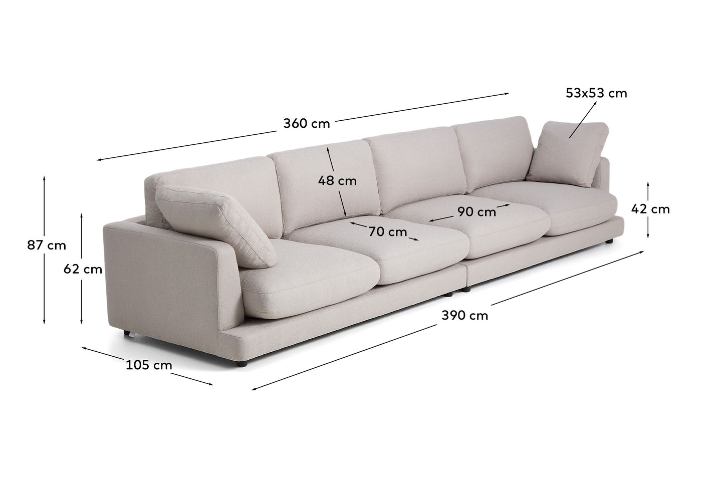 Divano Gala 6 posti in micro bouclé grigio 390 cm