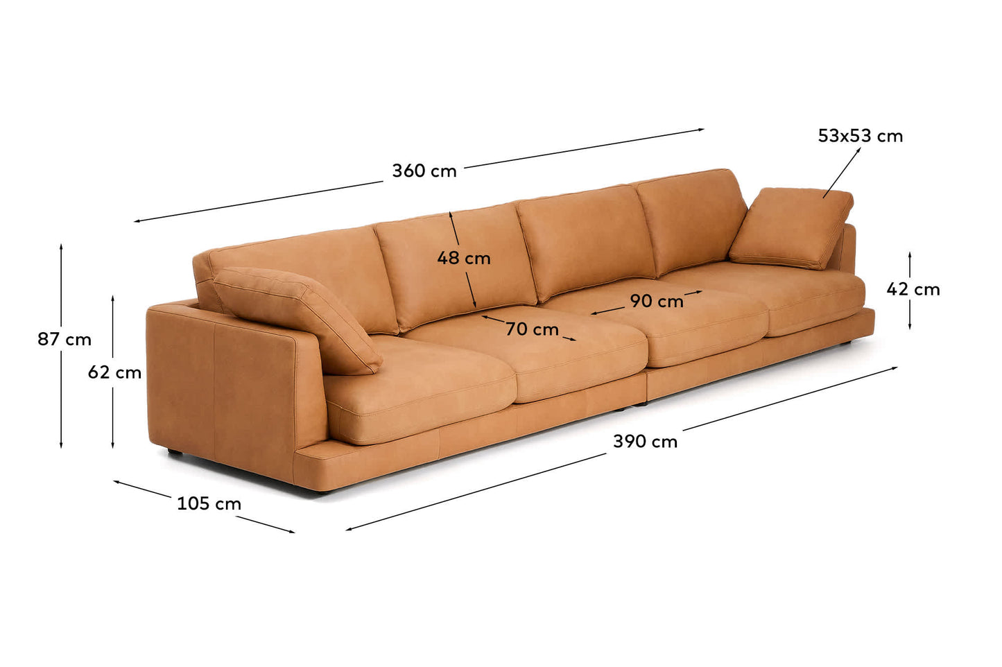 Divano Gala 6 posti in pelle marrone 390 cm
