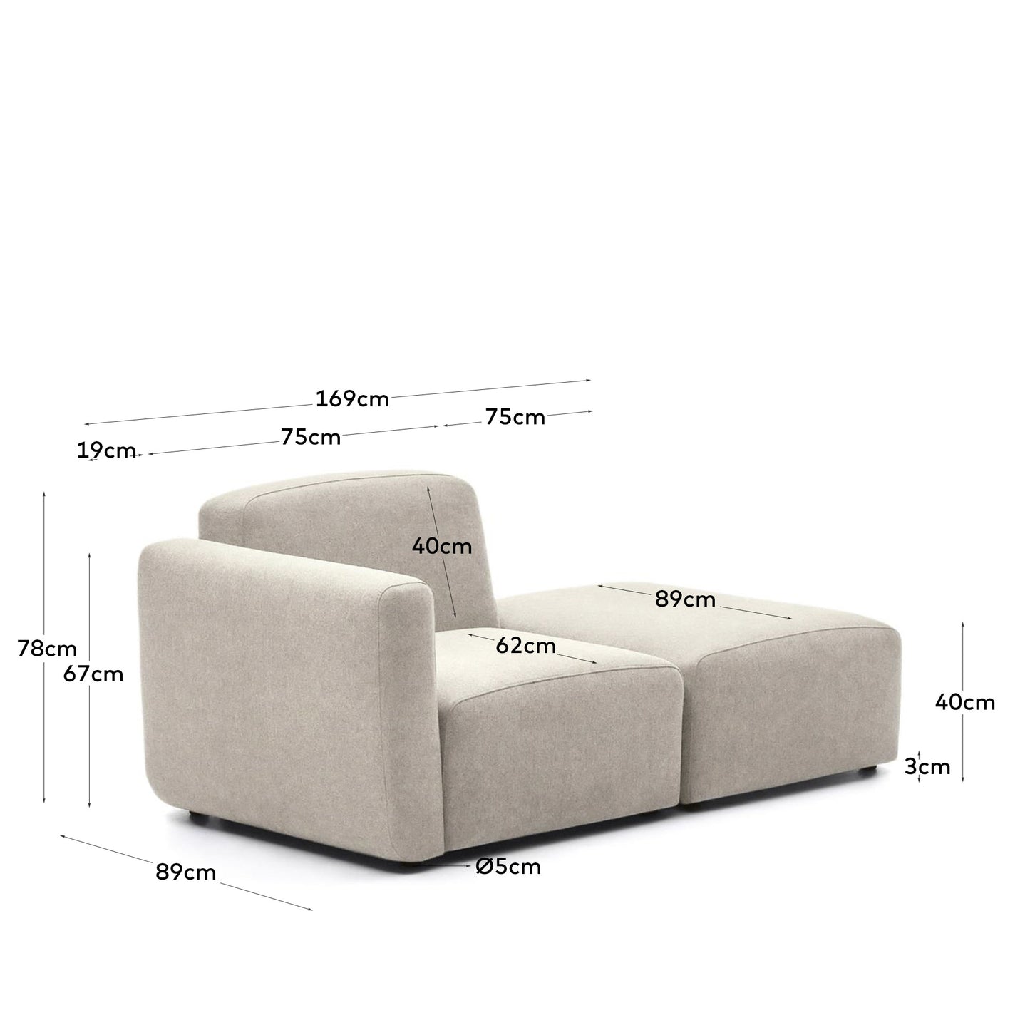 Divano modulare Neom 1 posto beige 169 cm