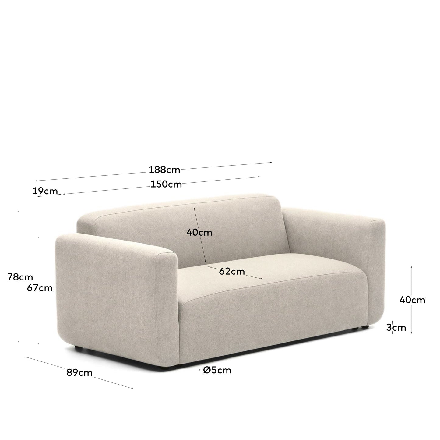 Divano modulare Neom 2 posti beige 188 cm