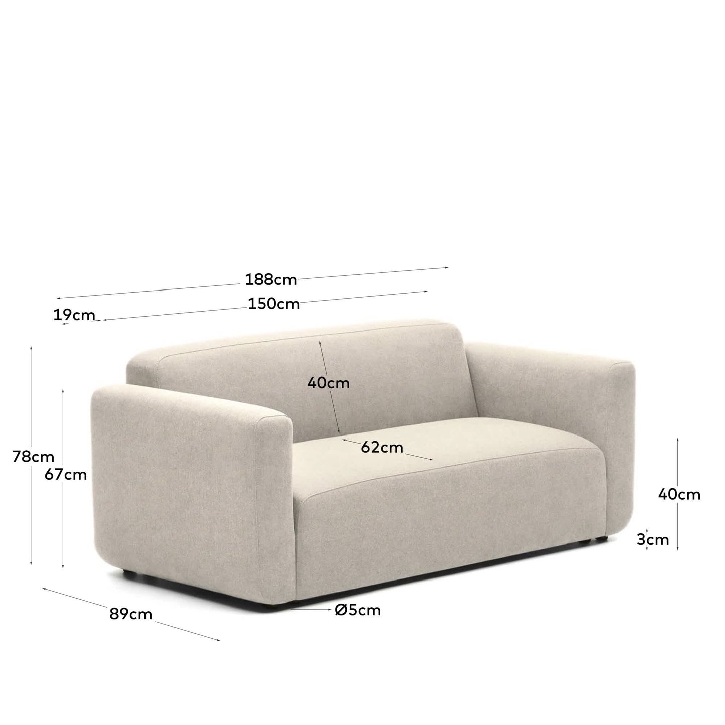 Divano modulare Neom 2 posti beige 188 cm