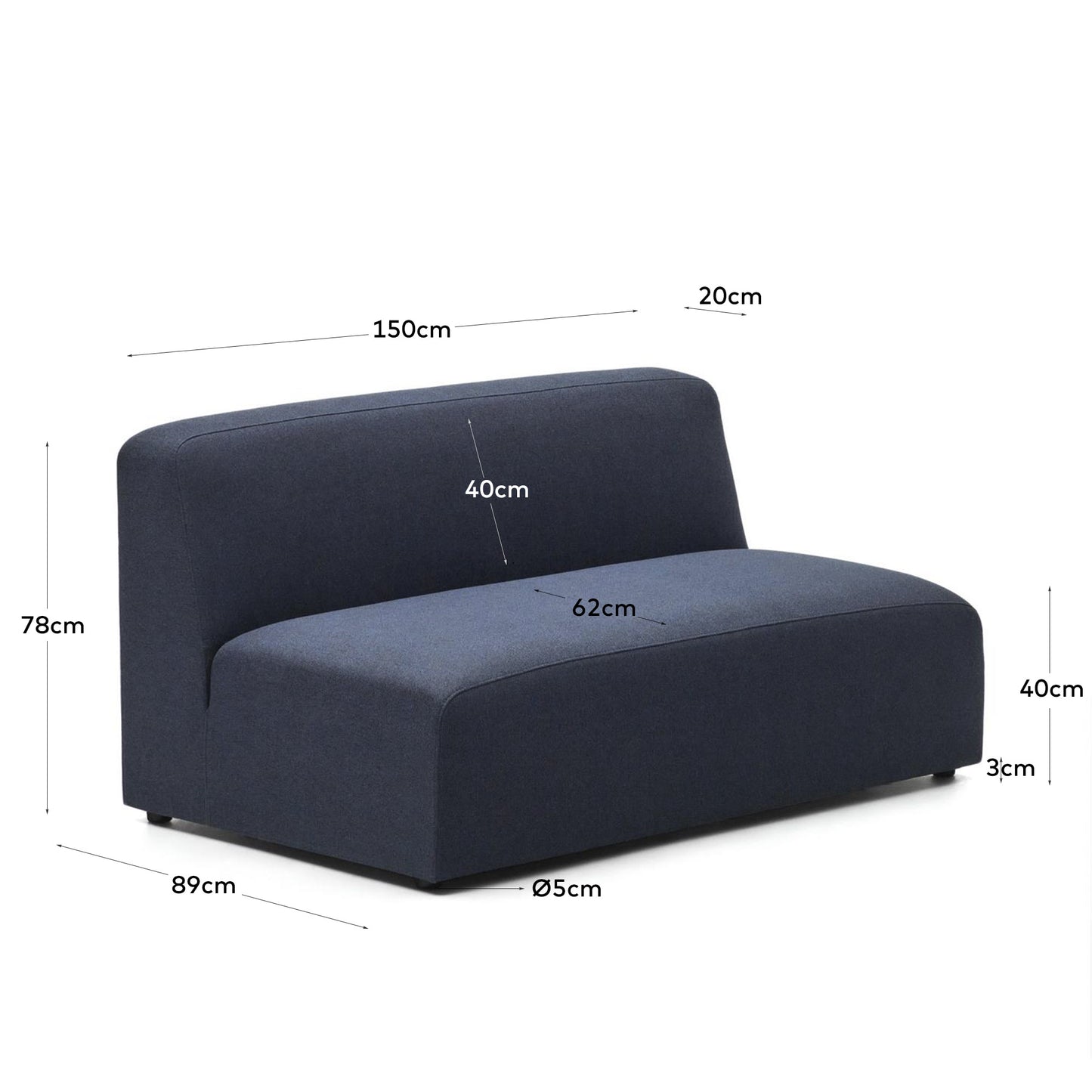 Modulo Neom 2 posti blu 150 cm