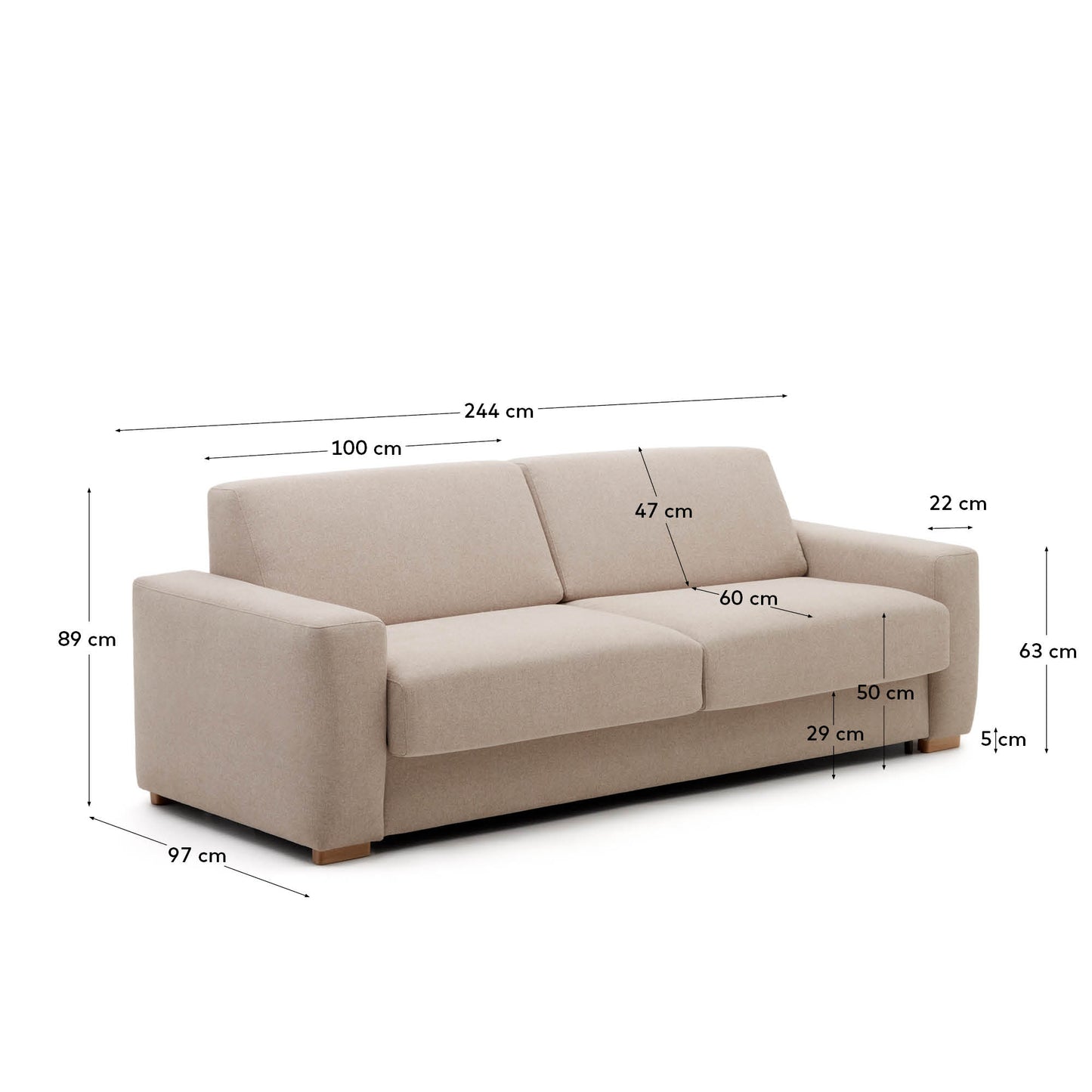 Divano letto Anley 4 posti beige 244 cm