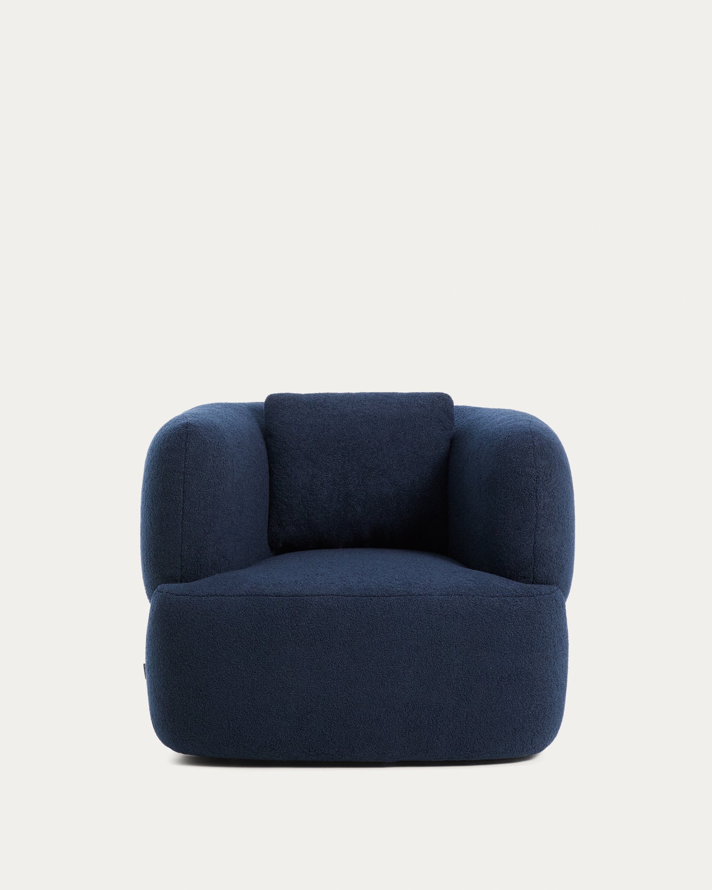 Poltrona girevole Martina con cuscino in bouclé blu navy