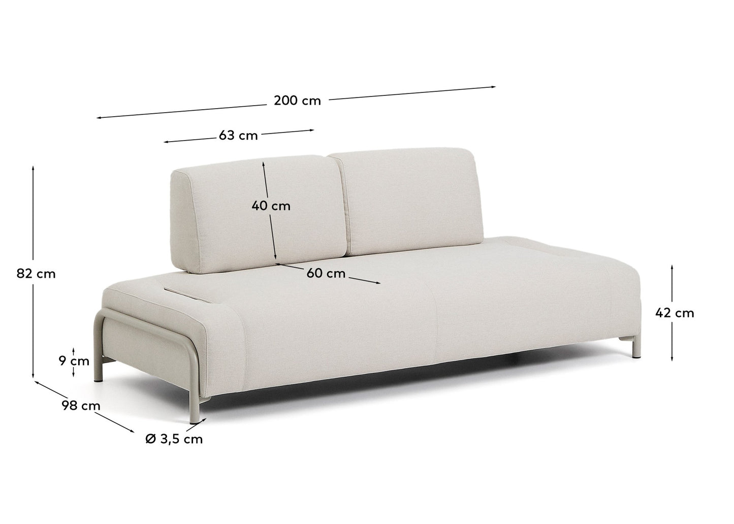 Divano Compo 2 posti in ciniglia écru con struttura metallica beige 200 cm
