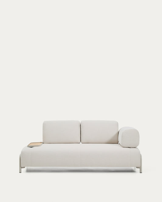 Divano Compo 2 posti in ciniglia écru, vassoio piccolo con impiallacciatura in rovere e struttura in metallo beige 200 cm