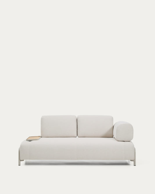 Divano Compo 2 posti in ciniglia écru, vassoio piccolo con impiallacciatura in rovere e struttura in metallo beige 200 cm