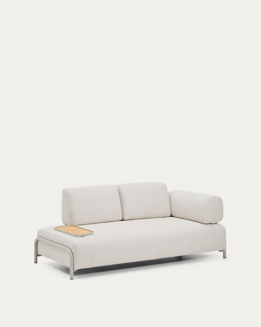 Divano Compo 2 posti in ciniglia écru, vassoio piccolo con impiallacciatura in rovere e struttura in metallo beige 200 cm