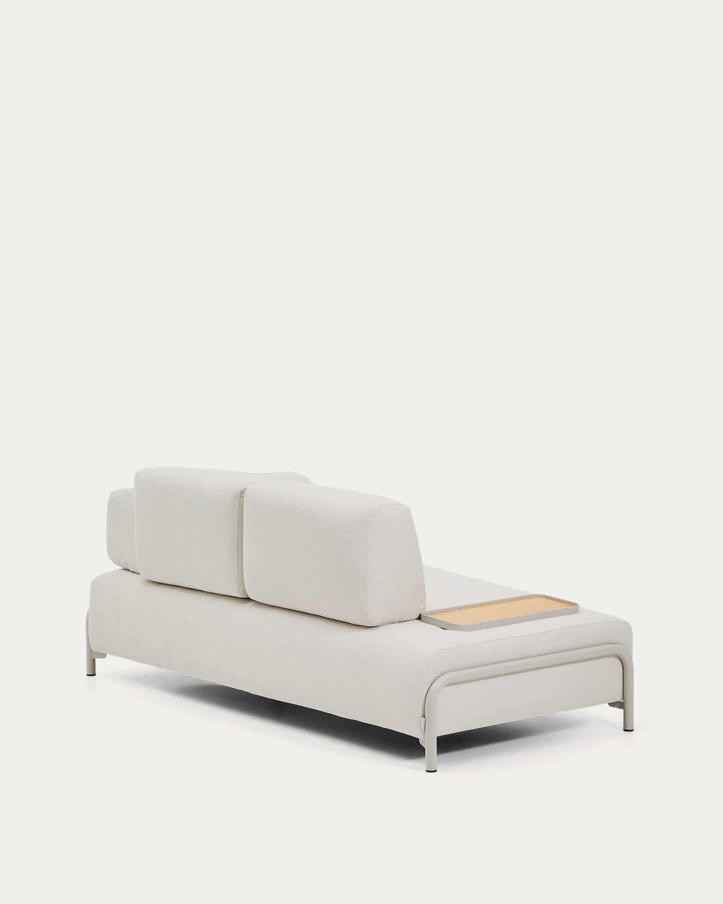 Divano Compo 2 posti in ciniglia écru, vassoio piccolo con impiallacciatura in rovere e struttura in metallo beige 200 cm