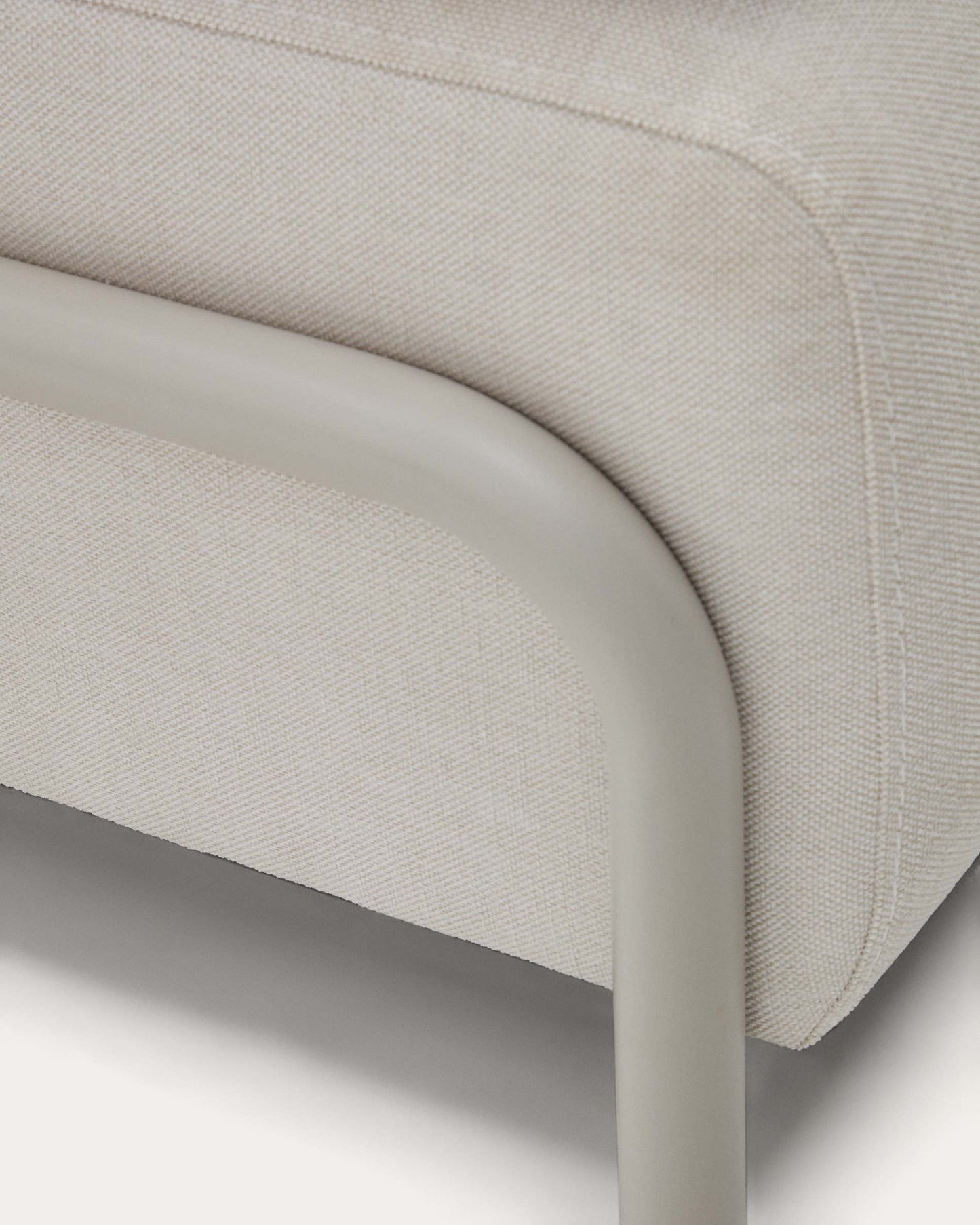 Divano Compo 3 posti ciniglia beige, vassoio piccolo impiallacciatura di rovere e telaio beige 232cm