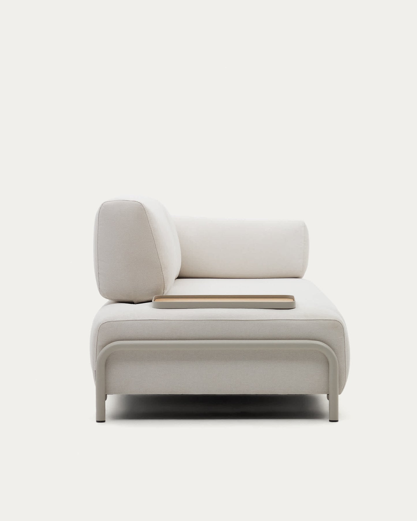 Divano Compo 3 posti ciniglia beige, vassoio piccolo impiallacciatura di rovere e telaio beige 232cm