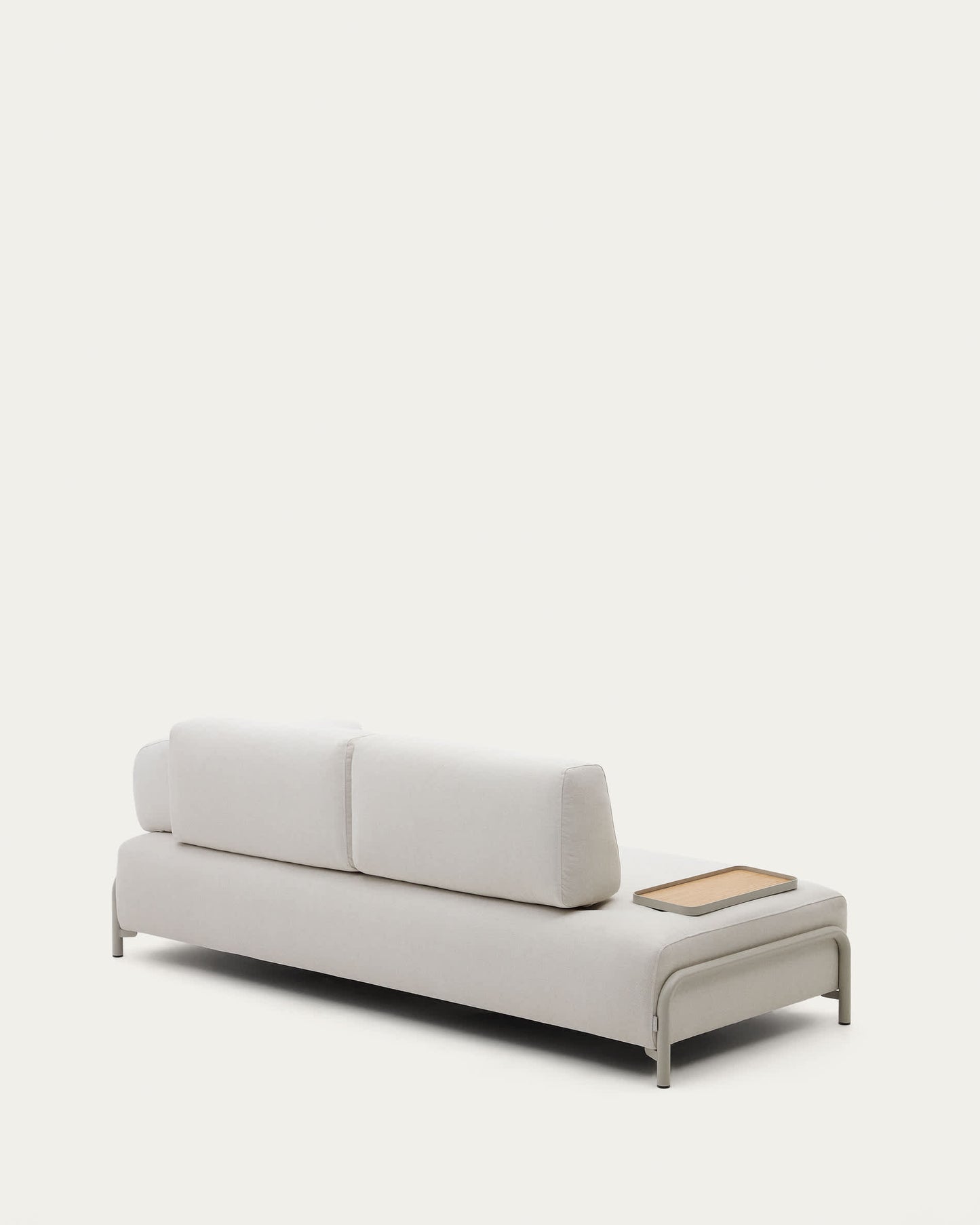 Divano Compo 3 posti ciniglia beige, vassoio piccolo impiallacciatura di rovere e telaio beige 232cm