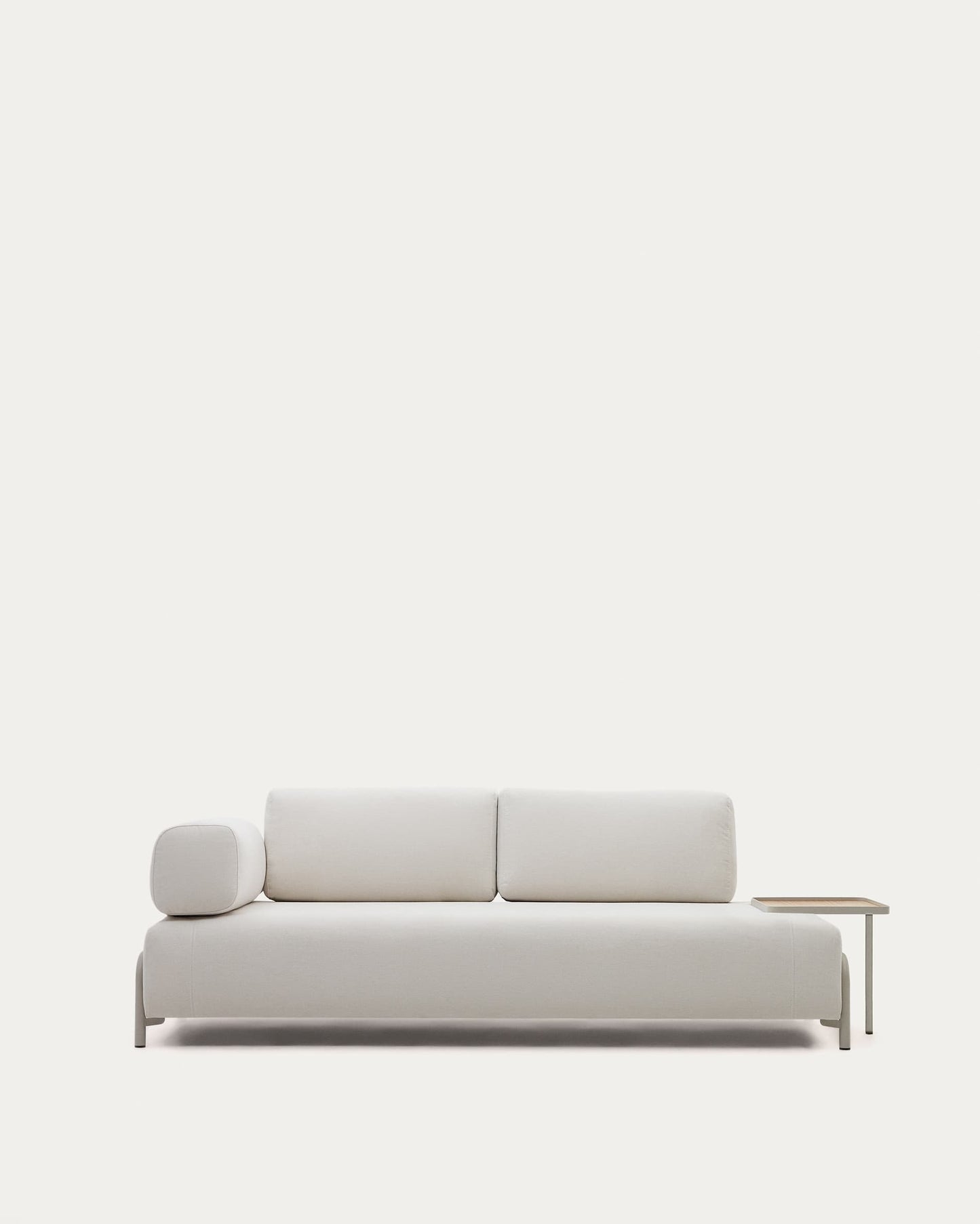 Divano Compo 3 posti ciniglia beige, vassoio grande impiallacciatura di rovere e telaio di metallo beige 232cm