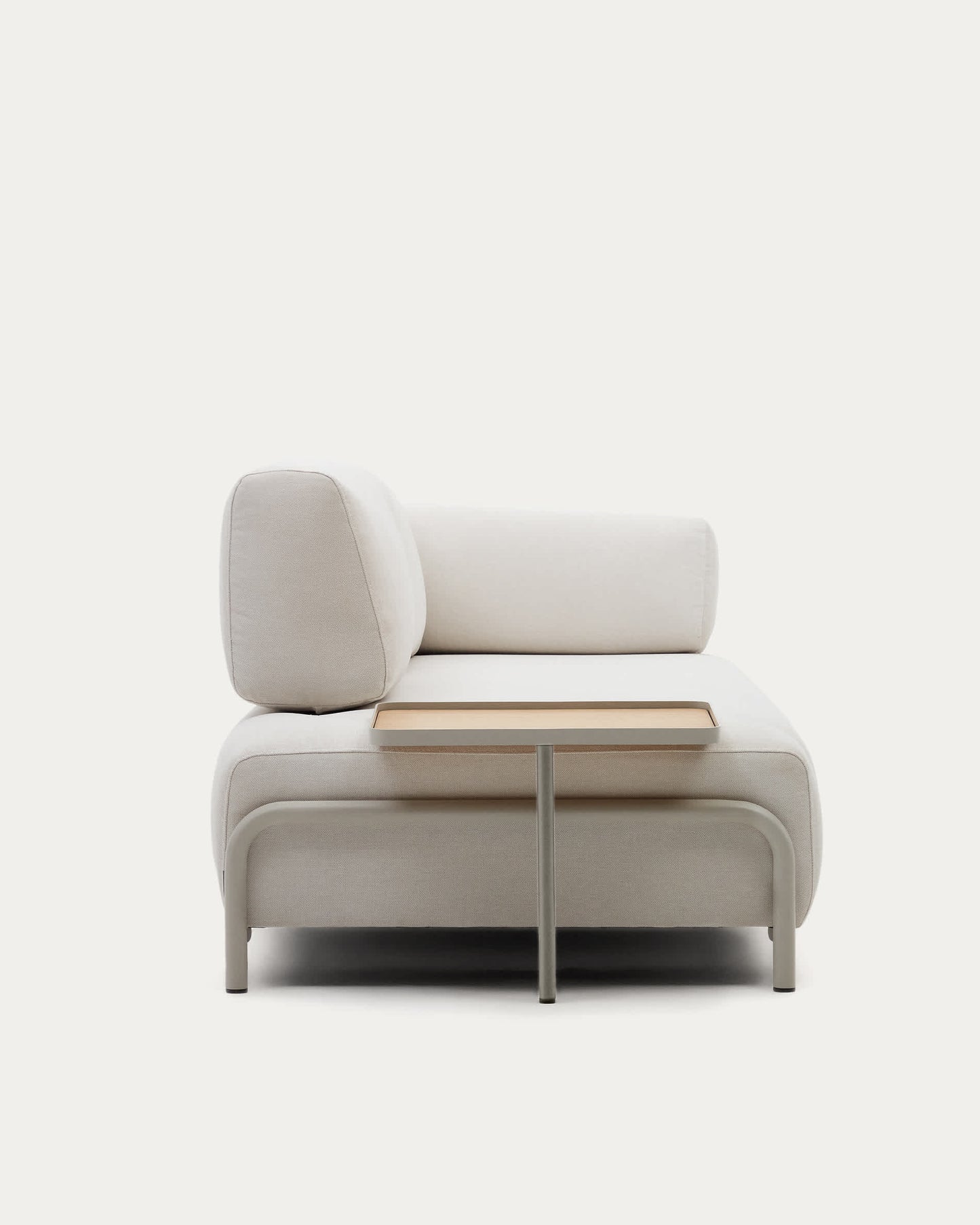 Divano Compo 3 posti ciniglia beige, vassoio grande impiallacciatura di rovere e telaio di metallo beige 232cm
