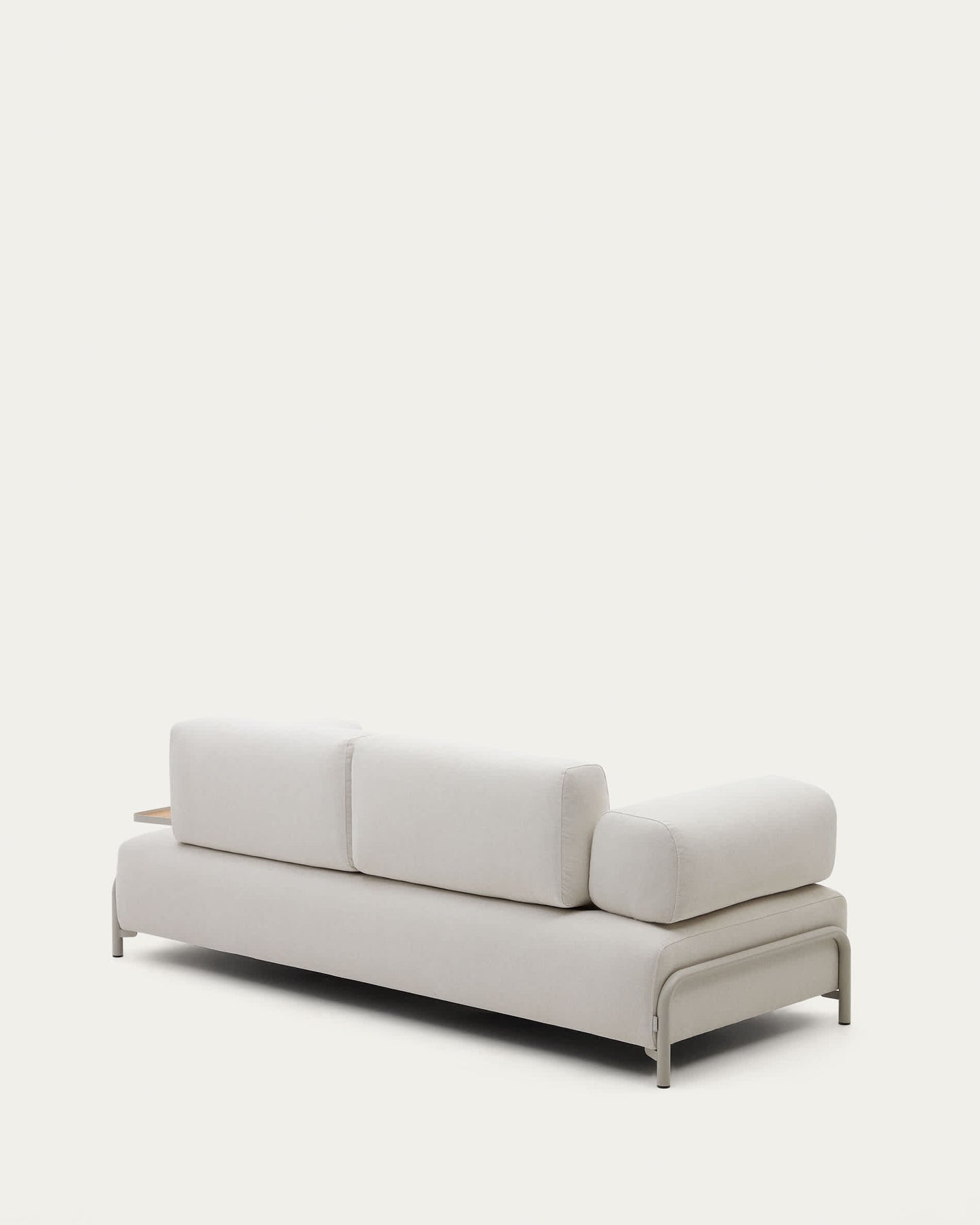 Divano Compo 3 posti ciniglia beige, vassoio grande impiallacciatura di rovere e telaio di metallo beige 232cm