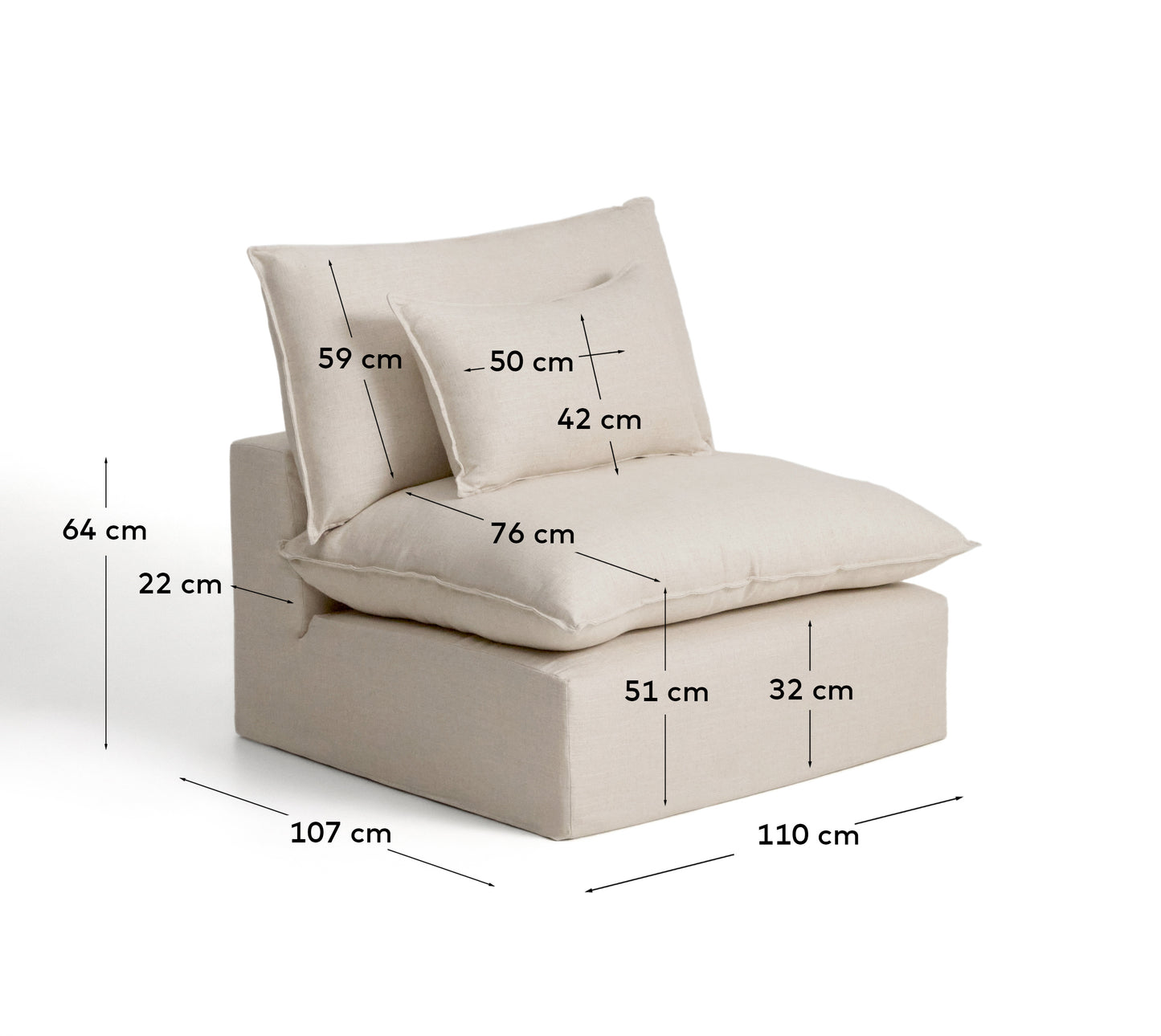 Poltrona sfoderabile Anarela in lino e viscosa beige 110 cm