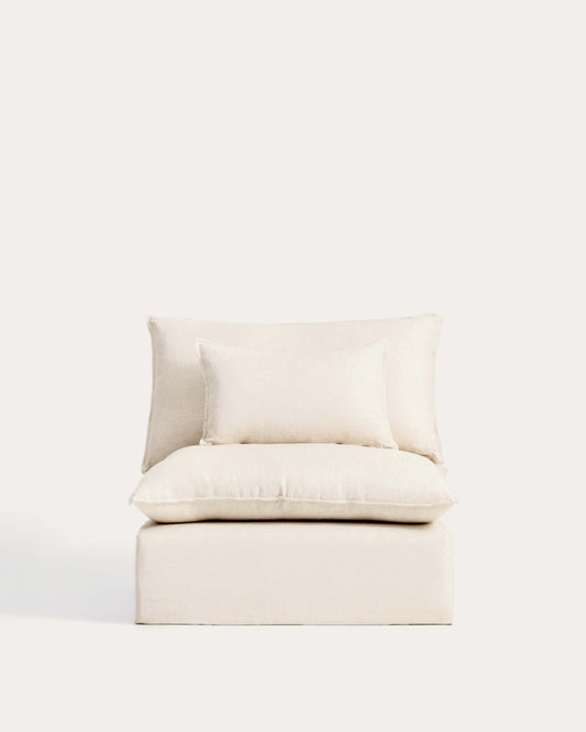 Poltrona sfoderabile Anarela in lino e viscosa beige 110 cm