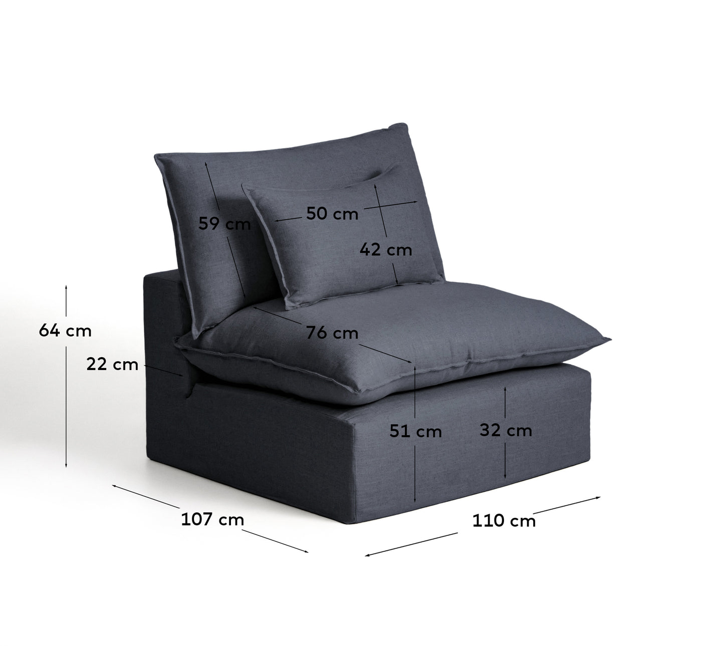 Poltrona sfoderabile Anarela in lino e viscosa grigio scuro 110 cm