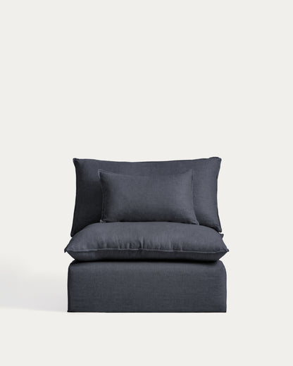 Poltrona sfoderabile Anarela in lino e viscosa grigio scuro 110 cm