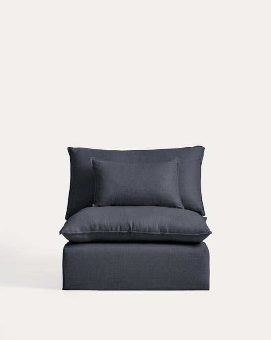 Poltrona sfoderabile Anarela in lino e viscosa grigio scuro 110 cm