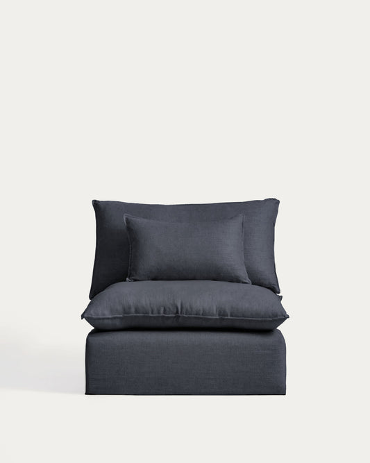 Poltrona sfoderabile Anarela in lino e viscosa grigio scuro 110 cm