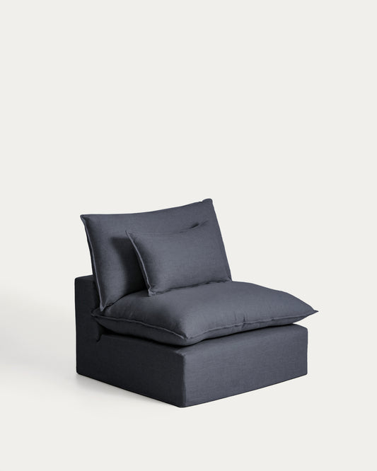 Poltrona sfoderabile Anarela in lino e viscosa grigio scuro 110 cm